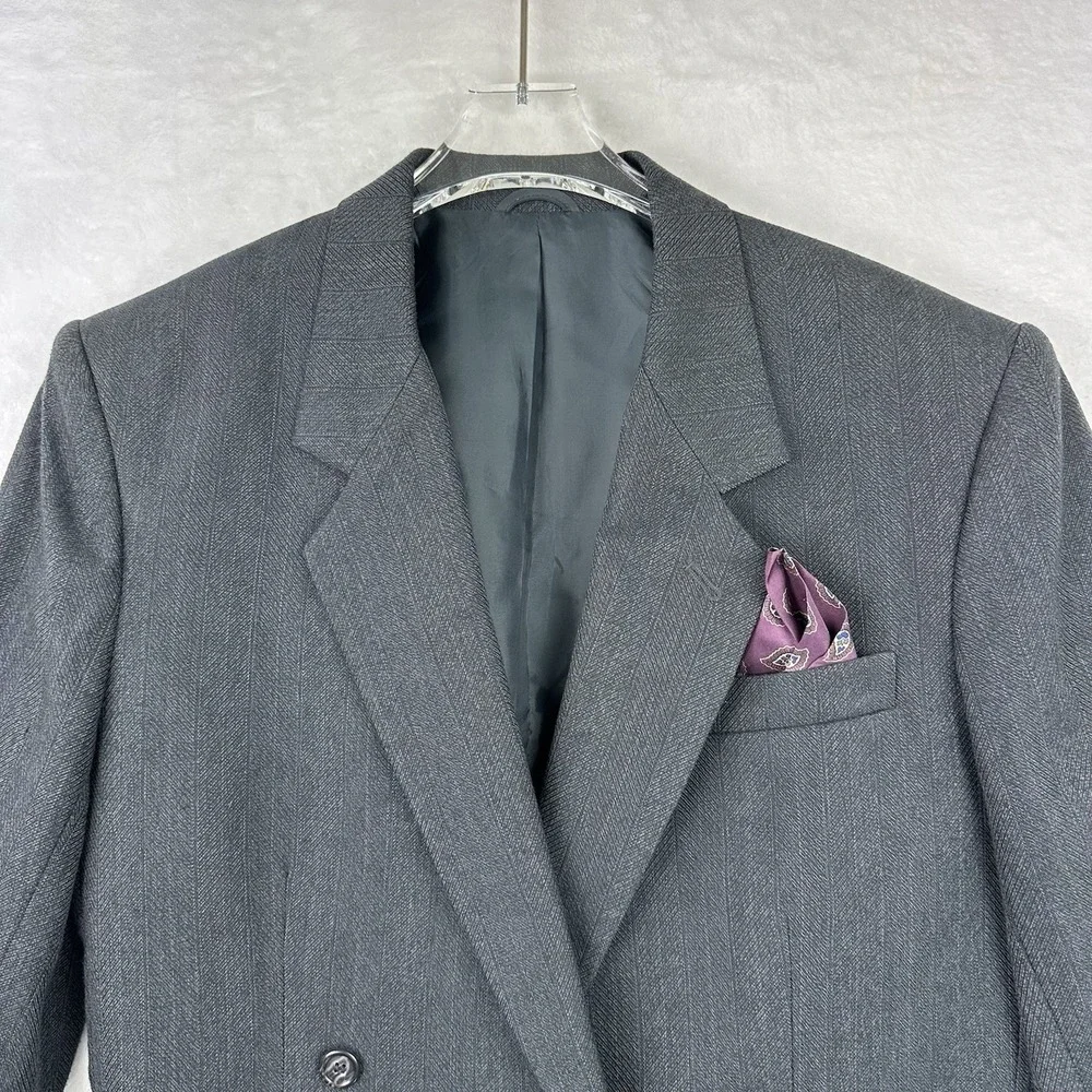 Hart Schaffner Marx‎ Mens 40R Double Breasted Black Herringbone Suit Jacket EUC